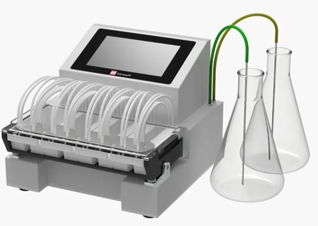 WIX-easyPP automated western blot processor showing multi-channel incubation tanks and reagent connection tubing.