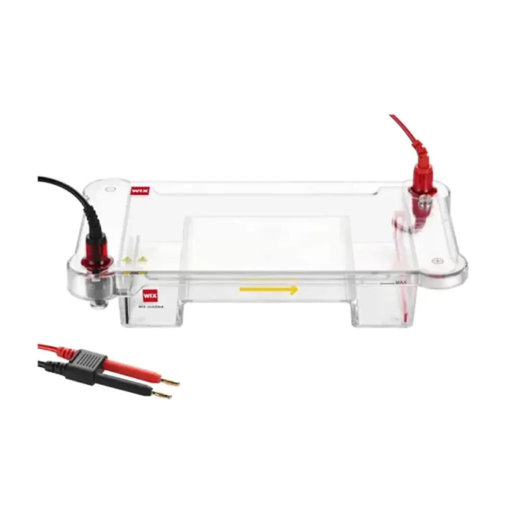 WIX horizontal agarose gel electrophoresis cell with platinum electrodes