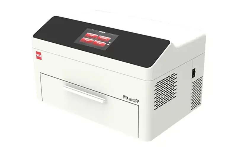 front view of the wix autopp fully automated protein imprinting system with a touch screen.
